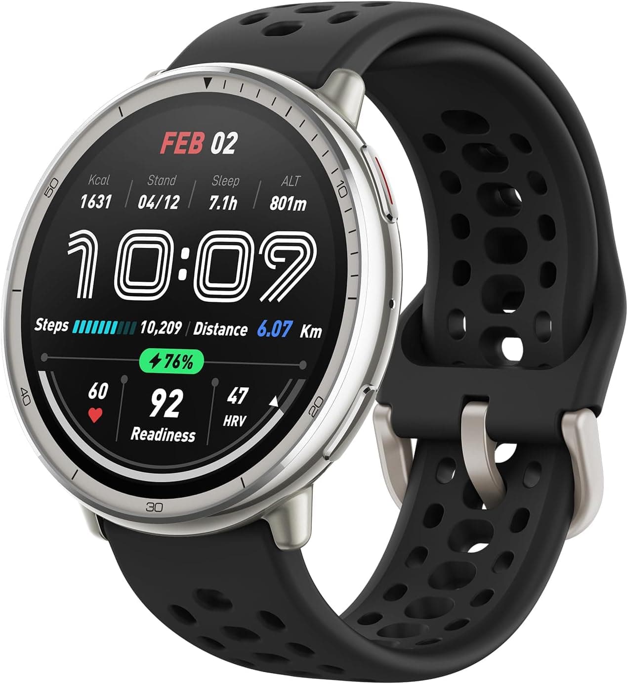 Amazfit Active 2 smartwatch with black silicone strap