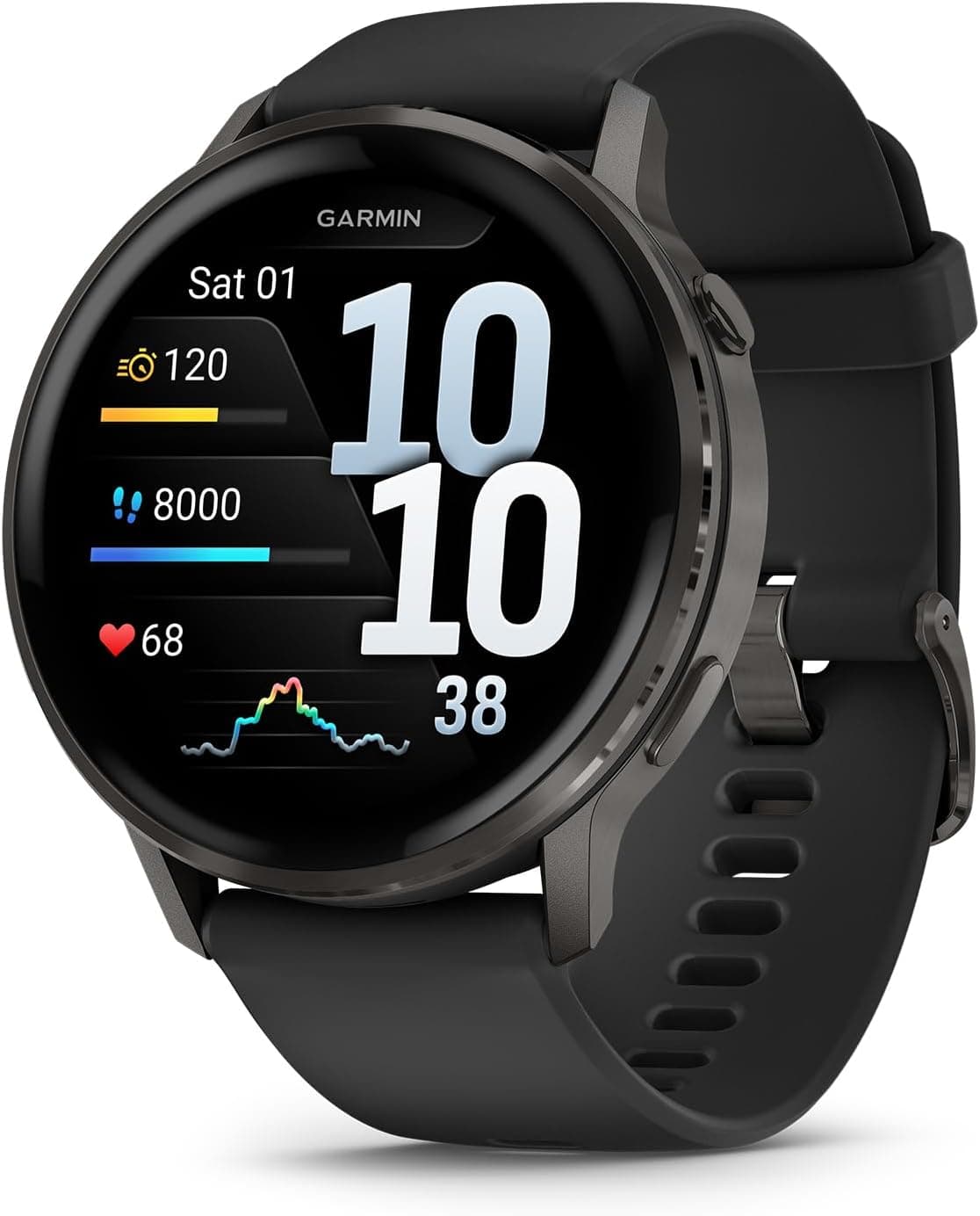 Garmin Venu 4 GPS fitness smartwatch with AMOLED display in slate and black