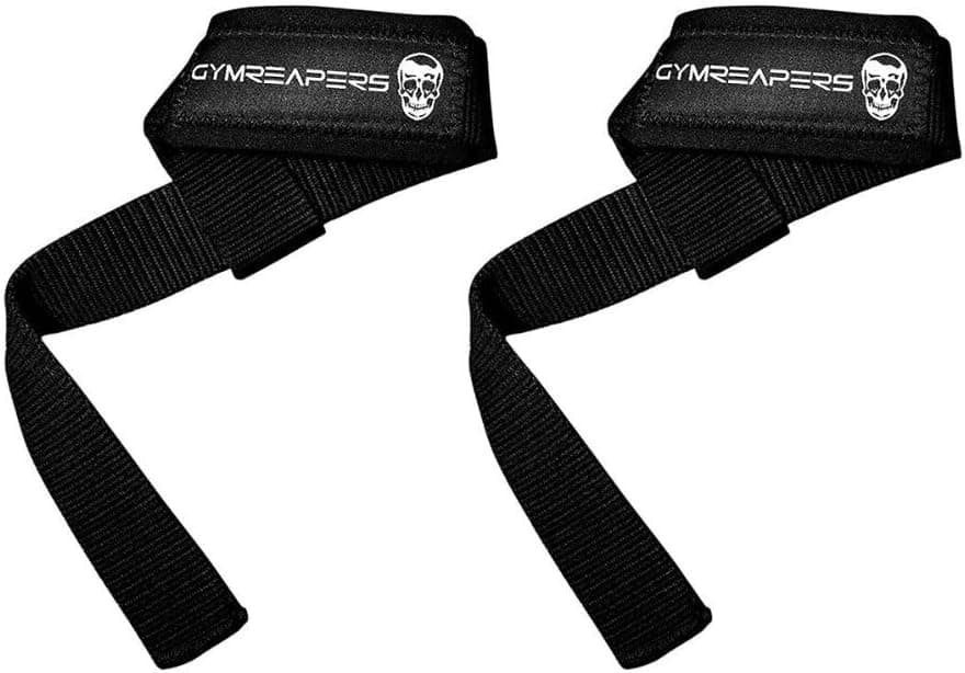 Gymreapers cotton lifting straps with neoprene wrist padding in black