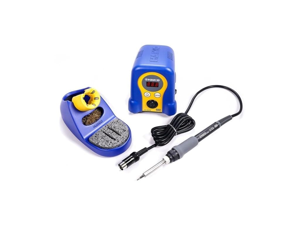 Hakko FX-888D digital soldering station in blue and yellow