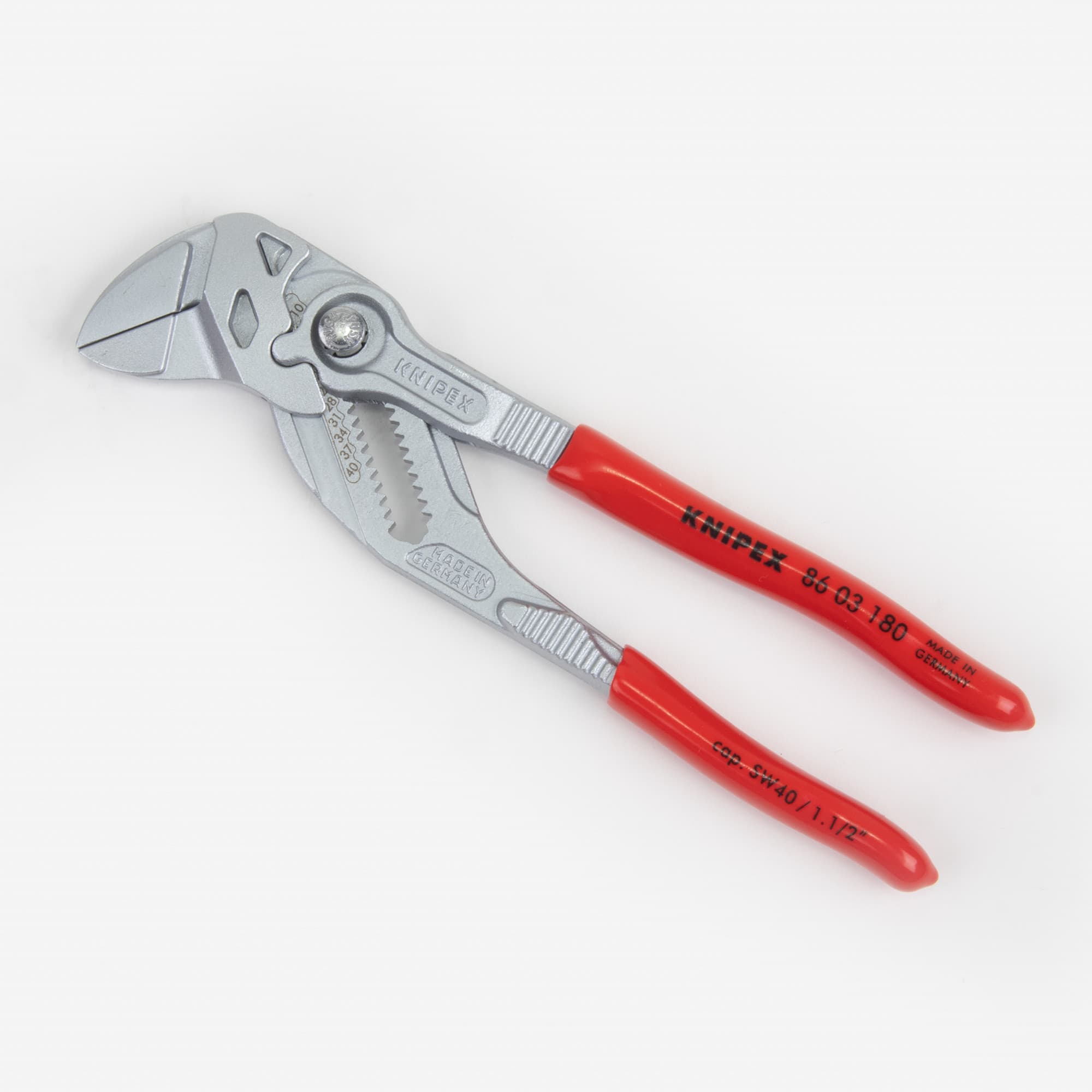 Knipex 7.25-inch pliers wrench with chrome finish and plastic grip