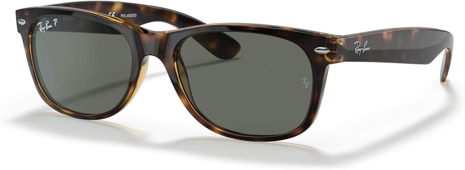 Ray-Ban New Wayfarer RB2132 polarized sunglasses in tortoise with green lenses