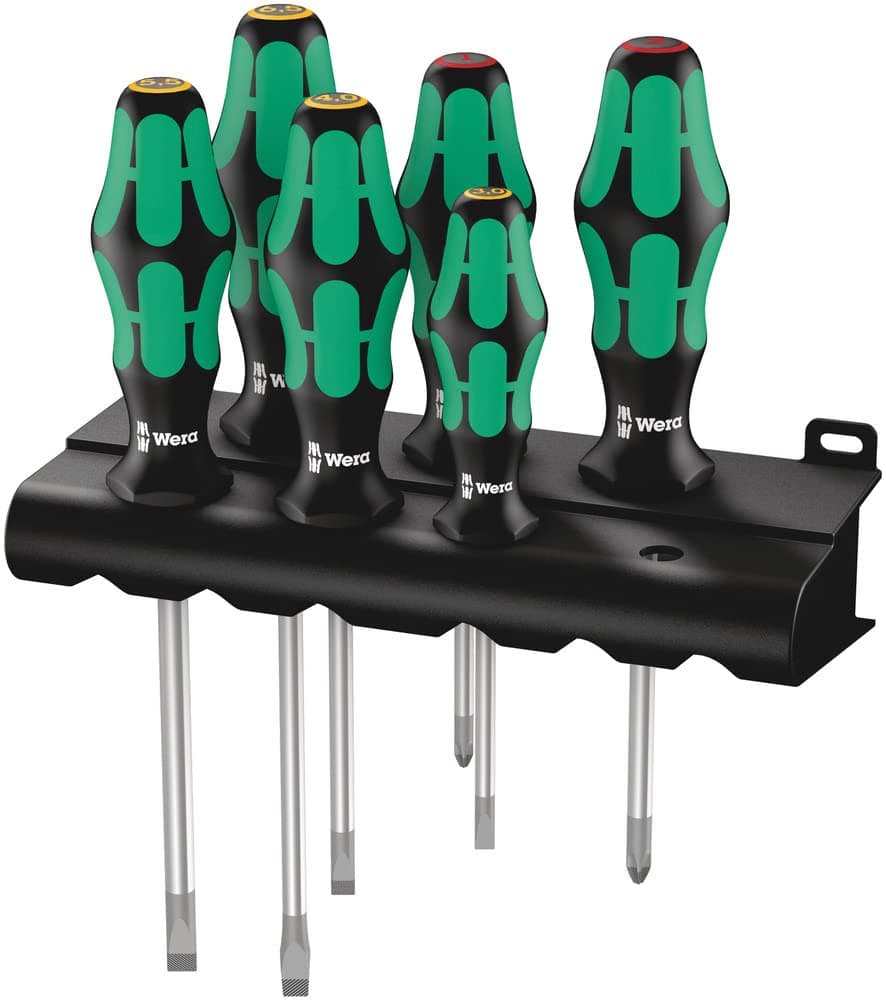 Wera Kraftform Plus 334/6 screwdriver set with Lasertip in wall rack